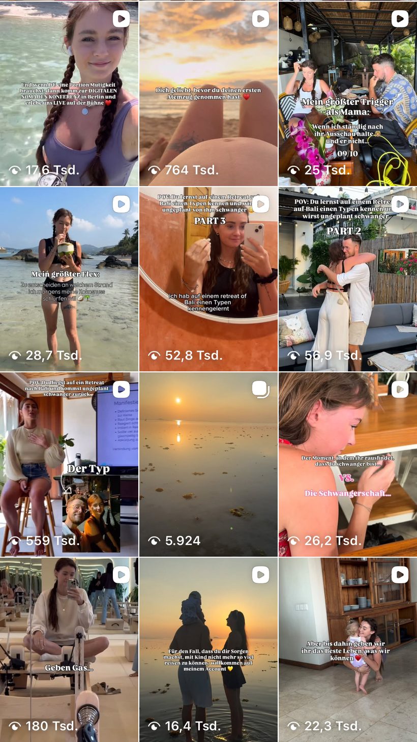 Instagram-Feed mit sechsstelligen Aufrufzahlen pro Reel